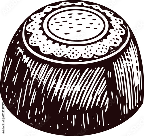 Hand drawn chocolate candy bonbon with decorative top vintage engraved sketch