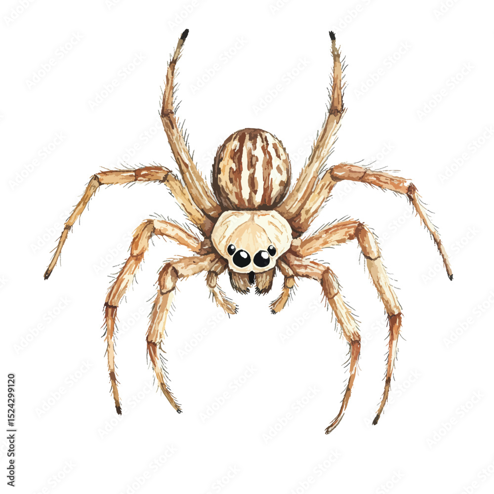 Watercolor Illustration of a Brown and Tan Spider with Hairy Legs Watercolor Illustration of a Brown and Tan Spider with Hairy Legs