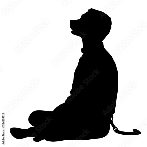 a black silhouette of a dog sitting down black, dog, leash, silhouette, sit , Generative art.