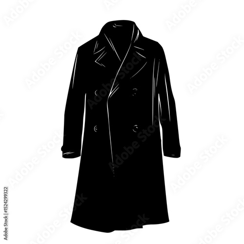 a black silhouette of a trench coat on a transparent background black, coat, illustration, long, silhouette, trench coat , Generative art.