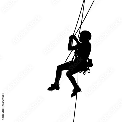 a black silhouette of a rock climber hanging on a rope black, climb, hang, rope, silhouette , Generative art.