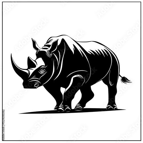 a black silhouette of a rhino on a transparent background black, illustration, image, logo, silhouette , Generative art.