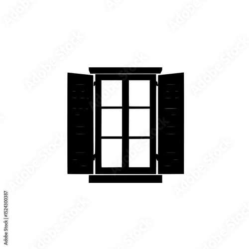 a black icon isolated on a transparent background black, icon, open, window , Generative art.