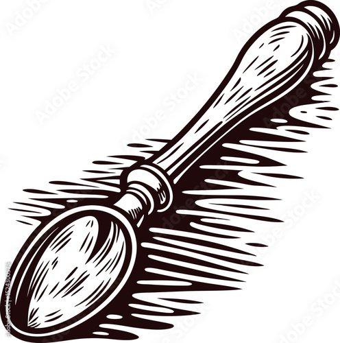 Hand drawn wooden spoon isolated on white background vintage kitchen utensil engraving illustration