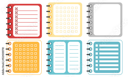 Colorful planner notebook pages with checklist and lined templates