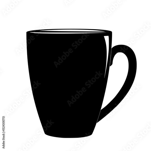 a black and white silhouette of a coffee cup black, coffee cup, cup, icon, mug, silhouette , Generative art.