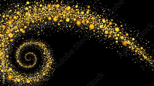 Golden glitter spiral on black background