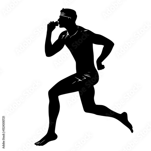 a black silhouette of a man running and drinking black, drink, man, run, runner, silhouette , Generative art.