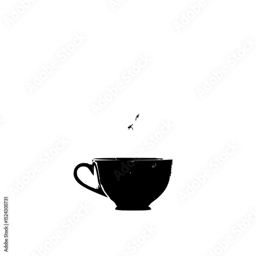 a black and white silhouette of a cup of coffee or tea black, coffee, coffee cup, cup, liquid, silhouette, tea , Generative art.