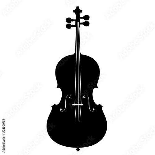 a black silhouette of a violin with a bow black, bow, icon, instrument, silhouette, violin , Generative art.