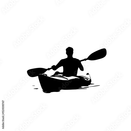 black silhouette of a man in a kayak on the water black, boat, kayak, man, person, river, silhouette, water , Generative art.
