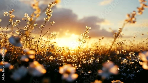 Wallpaper Mural Golden Sunrise Over Field of Flowers Torontodigital.ca