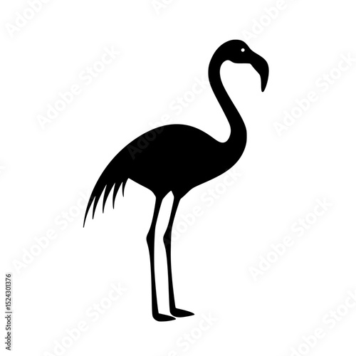 a black silhouette of a flamingo standing on its hind legs bird, black, flamingo, icon, illustration, leg, silhouette, stand , Generative art.