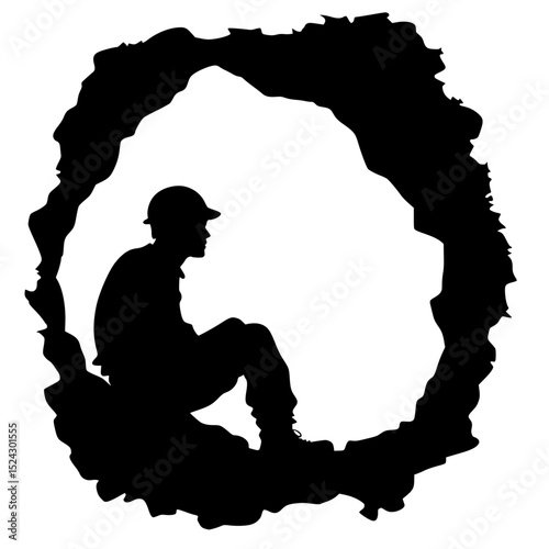 a silhouette of a man sitting inside a circle black, circle, man, silhouette, sit , Generative art.