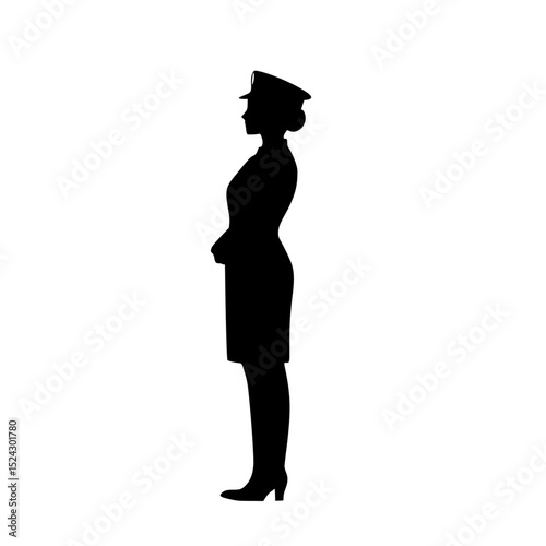 black silhouette of a female police officer in a cap black, cap, female, hat, police officer, silhouette, stand, woman , Generative art.