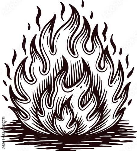 hand drawn blazing fire flames isolated on white background vintage engraved bonfire illustration