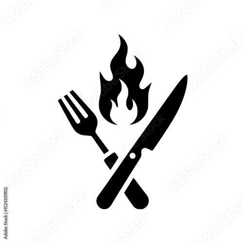 Spicy food icon fork knife flame design