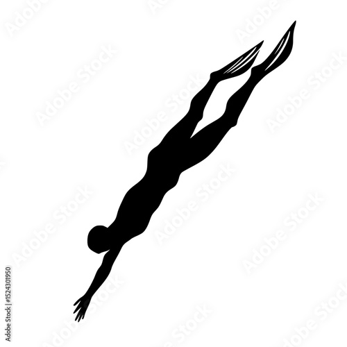a black silhouette of a swimmer diving into the water black, man, silhouette, swimmer, water , Generative art.
