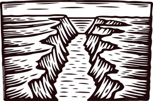 Monochrome of rugged canyon landscape with deep valleys and textured earth patterns