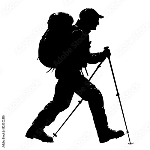 black and white silhouette of a man on skis backpack, black, man, person, silhouette, ski , Generative art.