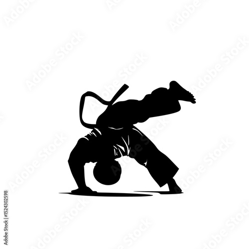 a silhouette of a man doing karate on a transparent background black, man, silhouette , Generative art.