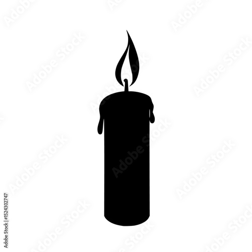 a black and white silhouette of a candle black, candle, flame, icon, light, silhouette , Generative art.