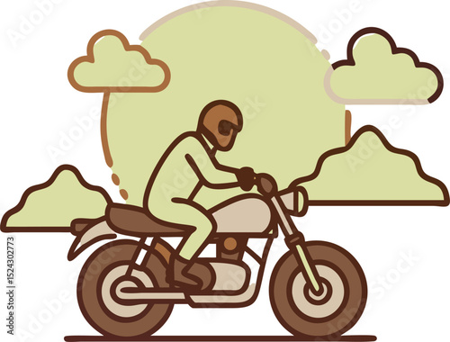 Biker Silhouette on Motorcycle at Sunset