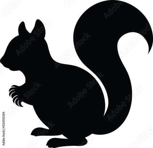 "Cute Squirrel Silhouette Icon - Black Vector Illustration with Bushy Tail"