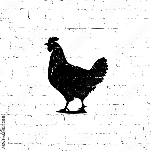 silhouette of a chicken standing in front of a brick wall black, brick wall, chicken, rooster, silhouette, stand , Generative art.