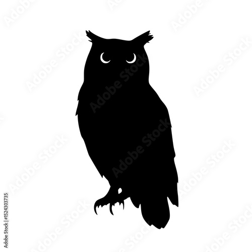 black silhouette of an owl on a transparent background black, branch, owl, silhouette , Generative art.