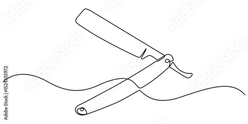 Continuous one line drawing of straight razor. Vintage barber razor isolated on a white background. Barbershop concept. Vector illustration, Straight razor, sharp razor blade one line continuous draw.