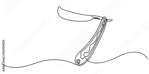 Continuous one line drawing of straight razor. Vintage barber razor isolated on a white background. Barbershop concept. Vector illustration, Straight razor, sharp razor blade one line continuous draw.