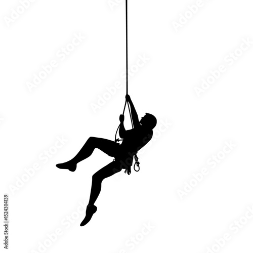 a silhouette of a man climbing up a rope black, climb, hang, man, rope, silhouette , Generative art.