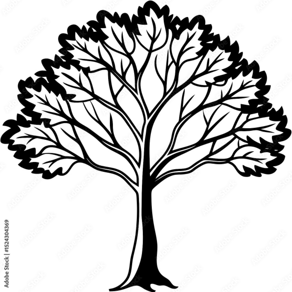 Obraz premium Vector silhouette of a tree with leaves, perfect for nature-inspired designs illustrating the seasons of spring, summer, or autumn
