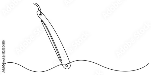 Continuous one line drawing of straight razor. Vintage barber razor isolated on a white background. Barbershop concept. Vector illustration, Straight razor, sharp razor blade one line continuous draw.