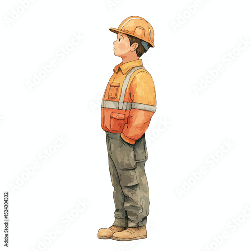 Watercolor Illustration of a Construction Worker Looking Upward Smiling