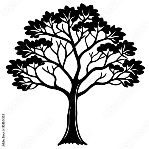 Isolated vector tree silhouette with spring leaves and branches, a perfect symbol of nature's growth and forest life