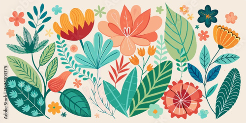 Seamless floral pattern with flowers, leaves, and butterflies, a natural vector design for textile decoration