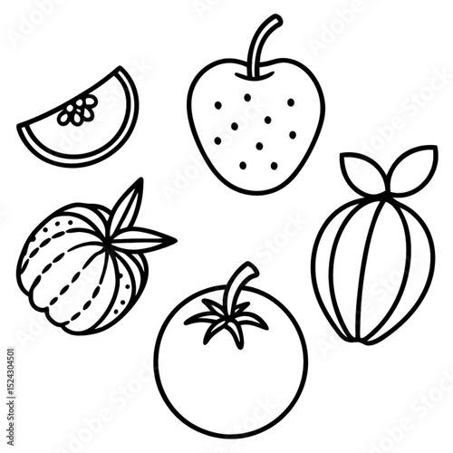 A vibrant vector set of fresh fruit icons, including apple, orange, strawberry, banana, pear, cherry, lemon, watermelon, plum, and pineapple, perfect for healthy food illustrations