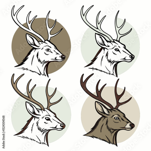 Collection of wild deer vector illustrations including reindeer, stag, and doe heads with antlers, perfect for nature and Christmas designs