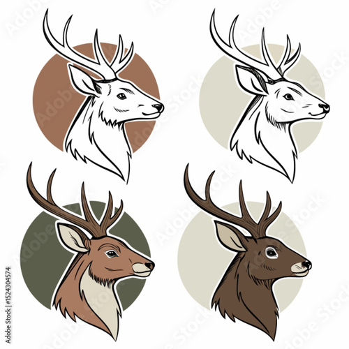 Vector illustrations of various deer species, including stags and does, featuring antlers and natural wildlife elements for diverse design needs