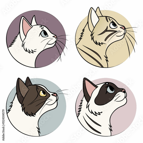 Vector illustration of funny cute cartoon cats and kittens with a smile