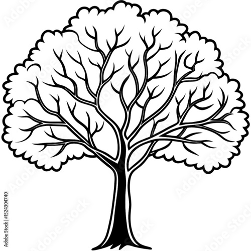 This vector silhouette illustration features a black and white tree with delicate leaves and branches, embodying the essence of nature and growth throughout the seasons