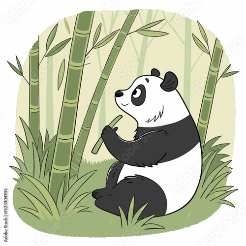 Cute wild panda in a bamboo forest