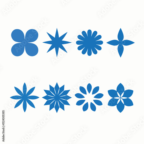Geometric Flower Icons Elegant Blue Floral Designs