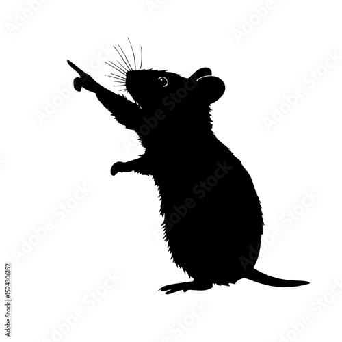 a black silhouette of a rat standing on its hind legs black, leg, mouse, point, rat, silhouette, stand , Generative art.