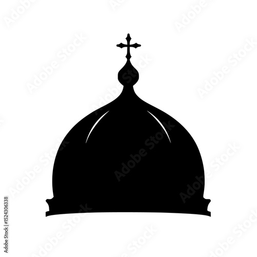 a black and white silhouette of a dome of a church black, church, cross, dome, icon, silhouette , Generative art.
