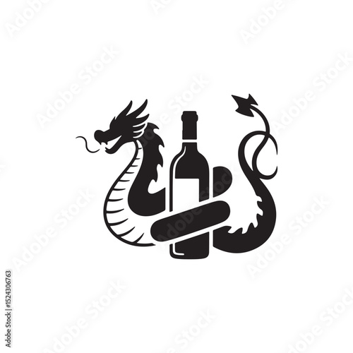 "Dragon & Bottle: Mystical Wine Logo"