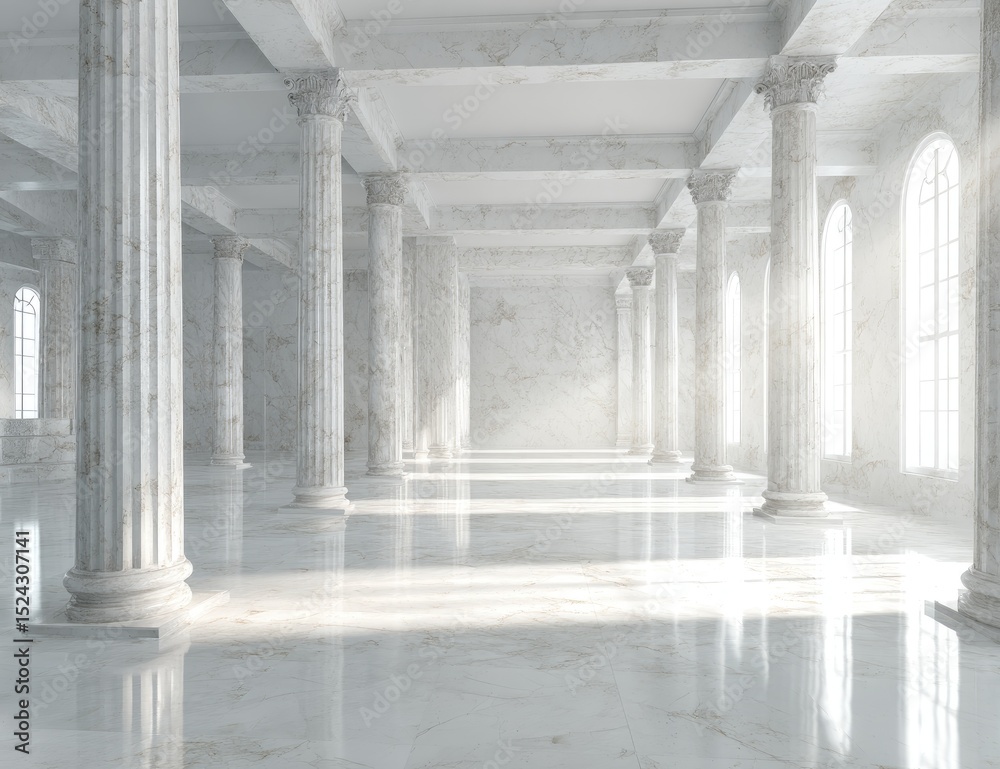Obraz premium Vast, white marble hall with columns