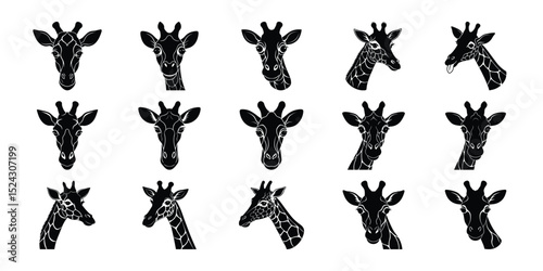 Giraffe Silhouettes Bundle – Cartoon and Realistic Animal Heads in Vector Style